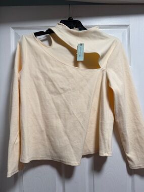 Anthropologie Asymmetric Cutout Long Sleeve Top - Cream
